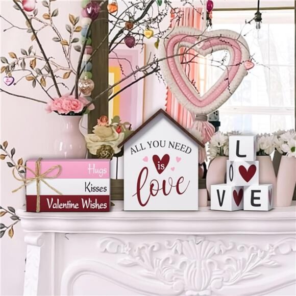 Valentine's Day Decorations Heart Faux Books, 8 Pcs Tiered Tray Book Stacks - Picture 6 of 8